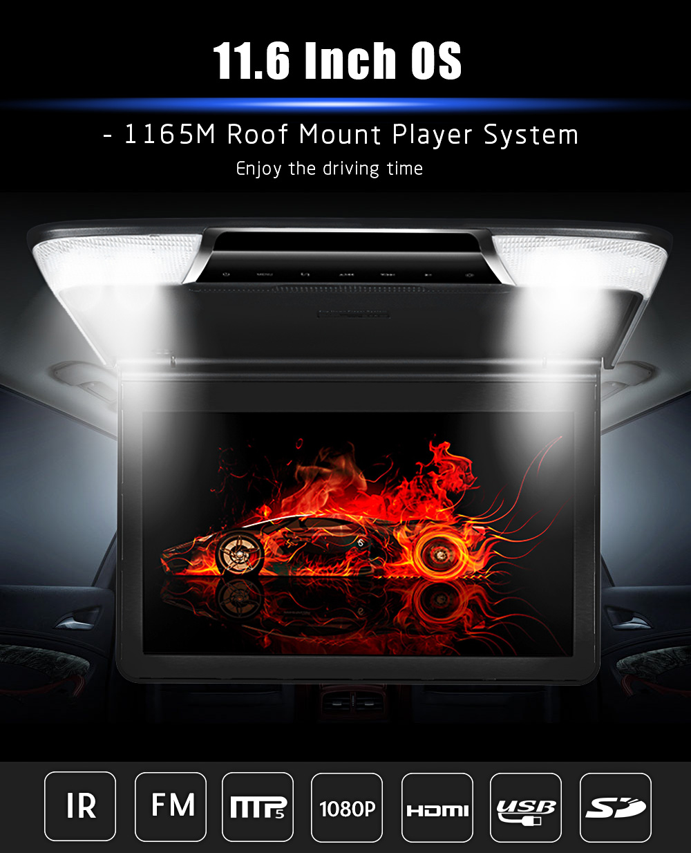 11.6 Inch OS - 1165M Roof Mount Player System with USB IR FM Transmitter HDMI