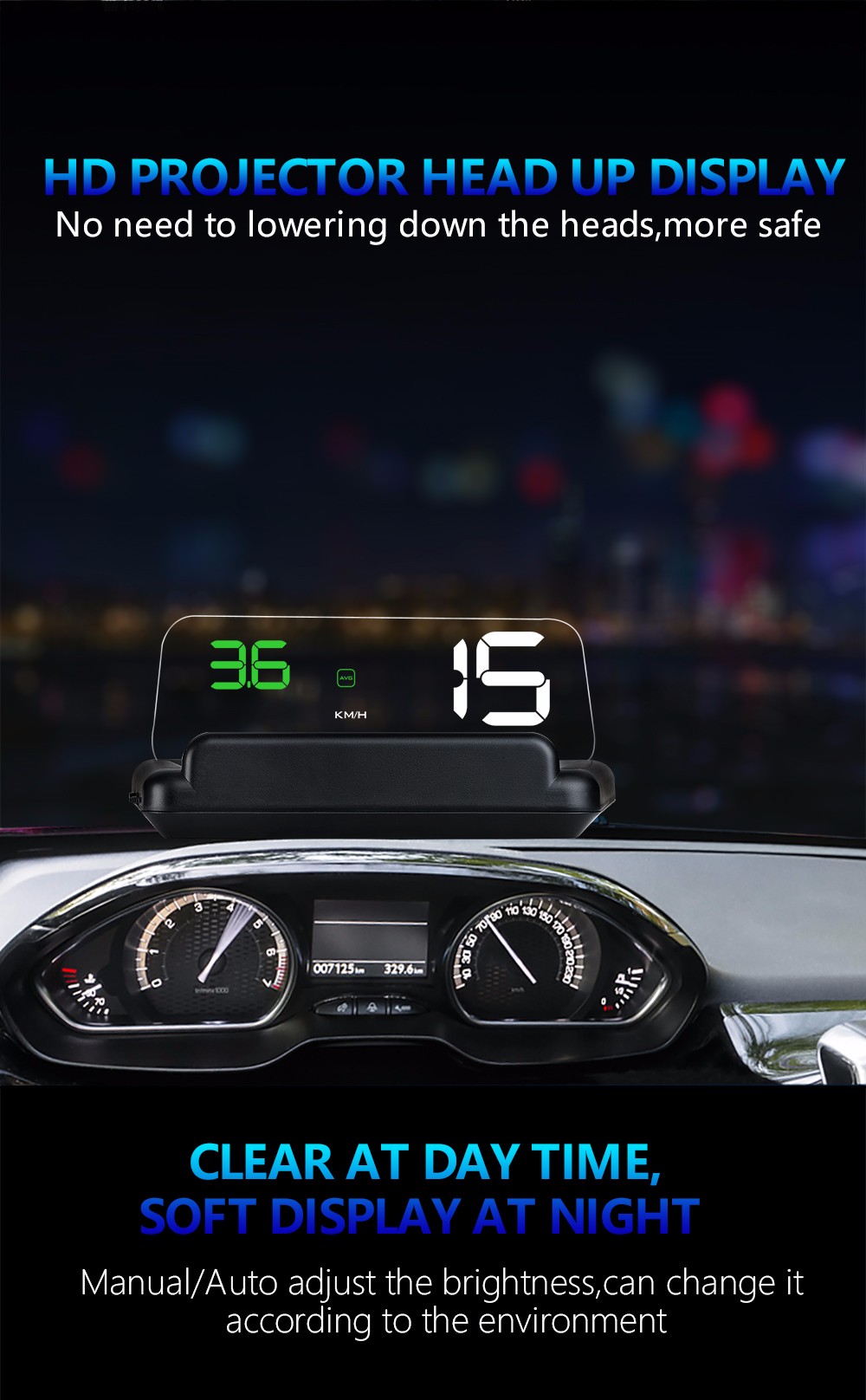 Car C500 5 inch OBD2 HUD Head-up Display Smart Computer Digital Fuel Consumption Speed Warning System